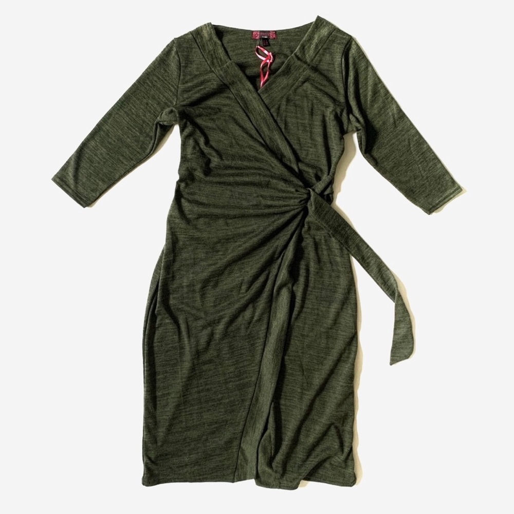 Last one Olive Green Bodycon Knit Wrap Sweater Dress - Picture 6 of 16